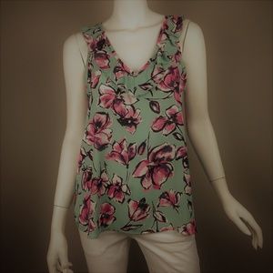 Tyche Floral Tank Top With Ruffled Neckline